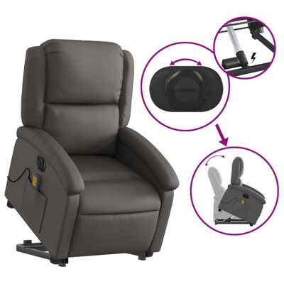 vidaXL Electric Stand up Massage Recliner Chair Gray Real Leather