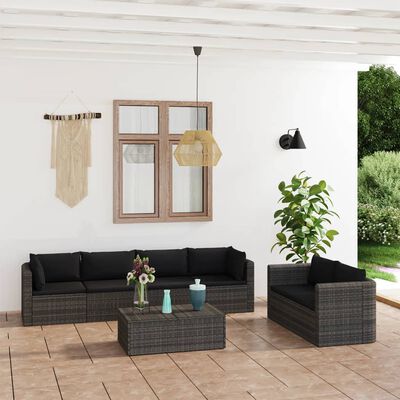 vidaXL 7 Piece Patio Lounge Set with Cushions Poly Rattan Gray