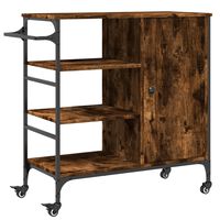 vidaXL Kitchen Trolley Smoked Oak 34.4"x15.2"x33.3" Engineered Wood