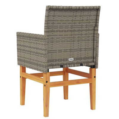 vidaXL Patio Chairs with Cushions 2 pcs Gray Poly Rattan&Solid Wood