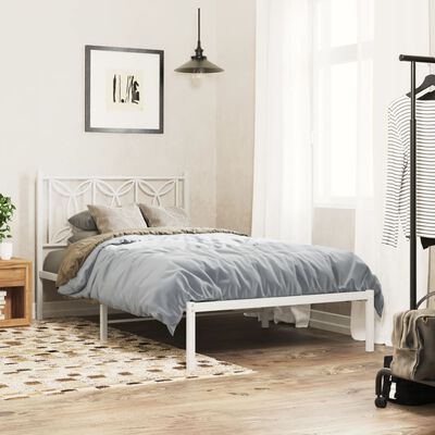 vidaXL Metal Bed Frame without Mattress with Headboard White 39.4"x78.7"