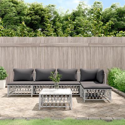 vidaXL 6 Piece Patio Lounge Set with Cushions White Steel