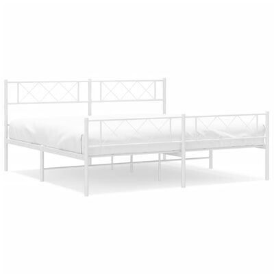 vidaXL Metal Bed Frame without Mattress with Footboard White 72"x83.9"