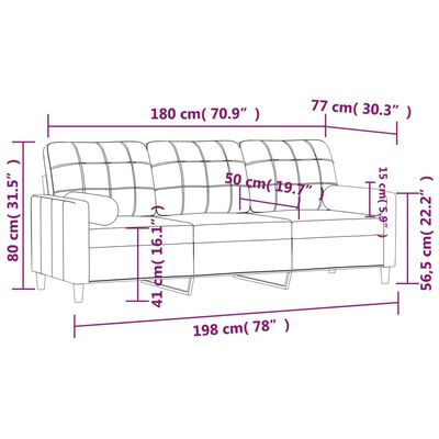 vidaXL 3-Seater Sofa with Throw Pillows Light Gray 70.9" Fabric