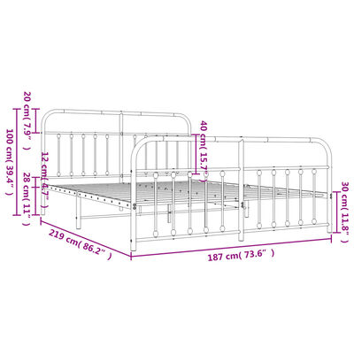 vidaXL Metal Bed Frame without Mattress with Footboard White 72"x83.9"