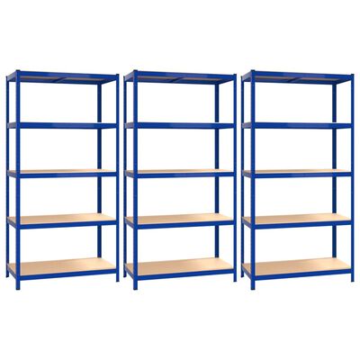 vidaXL 5-Layer Shelves 3 pcs Blue Steel&Engineered Wood