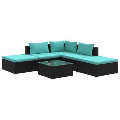 vidaXL 6 Piece Patio Lounge Set with Cushions Poly Rattan Black