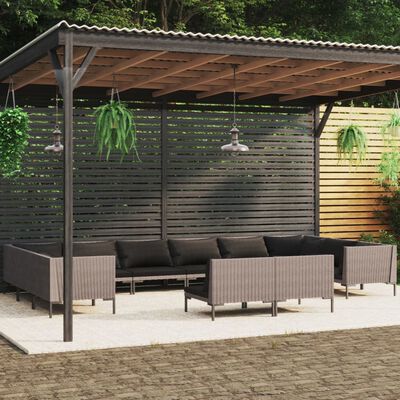 vidaXL 12 Piece Patio Lounge Set with Cushions Poly Rattan Dark Gray