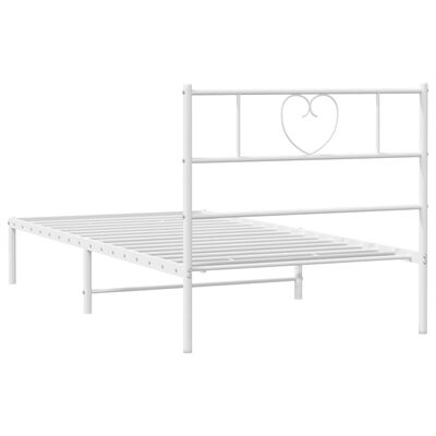 vidaXL Metal Bed Frame without Mattress with Headboard White 39.4"x74.8"