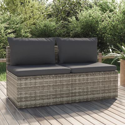 vidaXL 2 Seater Patio Sofa with Cushions and Parasol Gray Poly Rattan