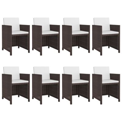 vidaXL 9 Piece Patio Dining Set with Cushions Poly Rattan Brown