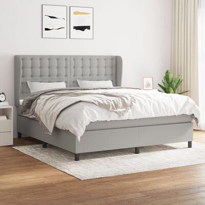 vidaXL Box Spring Bed with Mattress Light Gray Queen Fabric