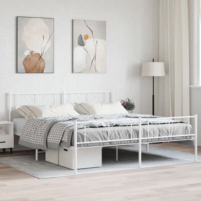 vidaXL Metal Bed Frame without Mattress with Footboard White 72"x83.9"