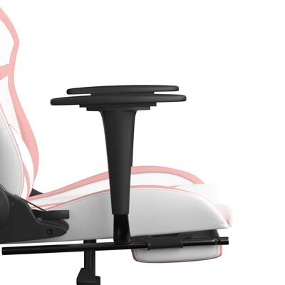 vidaXL Massage Gaming Chair with Footrest White&Pink Faux Leather