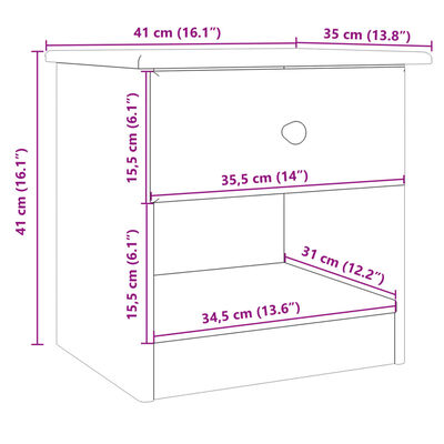 vidaXL Bedside Cabinet ALTA 16.1"x13.8"x16.1" Solid Wood Pine