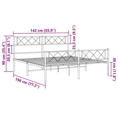 vidaXL Metal Bed Frame without Mattress with Footboard White 53.1"x74.8"