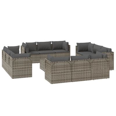 vidaXL 13 Piece Patio Lounge Set with Cushions Gray Poly Rattan