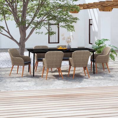 vidaXL 7 Piece Patio Dining Set with Cushions Brown