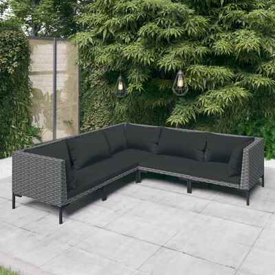 vidaXL 5 Piece Patio Lounge Set with Cushions Poly Rattan Dark Gray