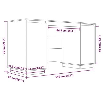 vidaXL Desk White 55.1"x19.7"x29.5" Solid Wood Pine