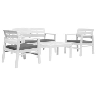 vidaXL 4 Piece Patio Lounge Set Plastic White