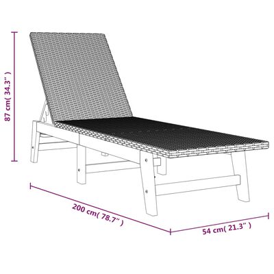 vidaXL Sun Lounger Black and Brown Poly Rattan and Solid Wood Acacia