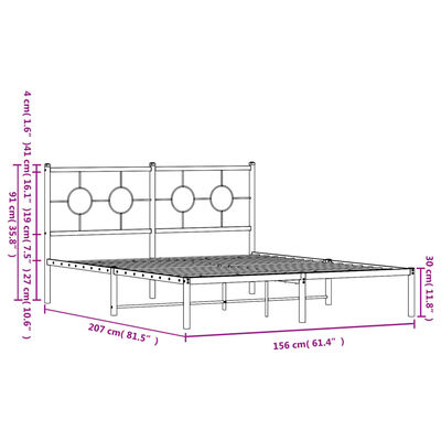 vidaXL Metal Bed Frame without Mattress with Headboard Black 59.1"x78.7"