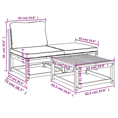 vidaXL 3 Piece Patio Lounge Set with Cushions Solid Wood Acacia