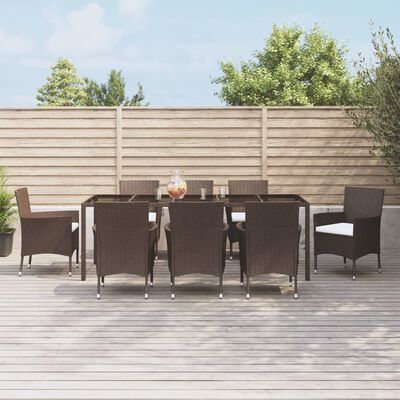 vidaXL 9 Piece Patio Dining Set with Cushions Brown Poly Rattan