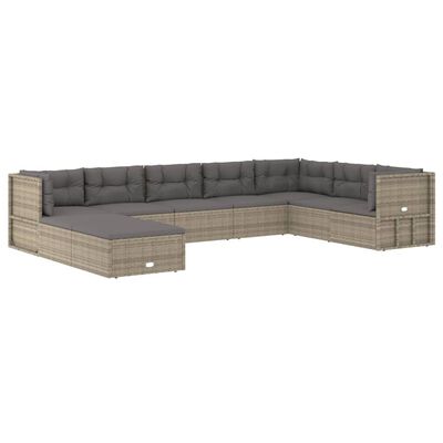 vidaXL 9 Piece Patio Lounge Set with Cushions Gray Poly Rattan