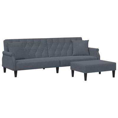 vidaXL 2-Seater Sofa Bed with Pillows and Footstool Dark Gray Velvet