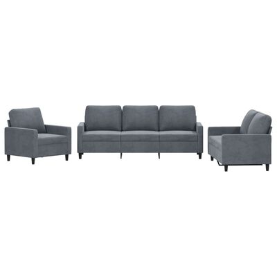 vidaXL 3 Piece Sofa Set with Cushions Dark Gray Velvet