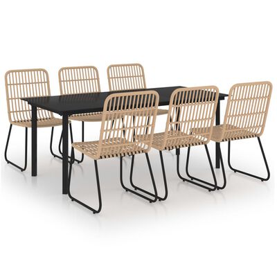 vidaXL 7 Piece Patio Dining Set Poly Rattan and Glass