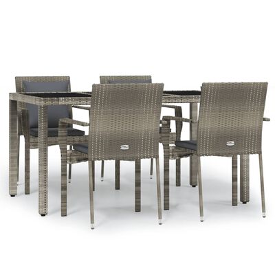 vidaXL 5 Piece Patio Dining Set with Cushions Gray Poly Rattan