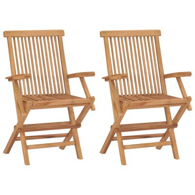 vidaXL Patio Chairs with Green Cushions 2 pcs Solid Teak Wood