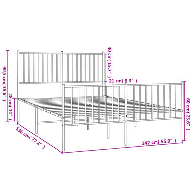 vidaXL Metal Bed Frame with Headboard and Footboard Black 53.9"x74.8" Full