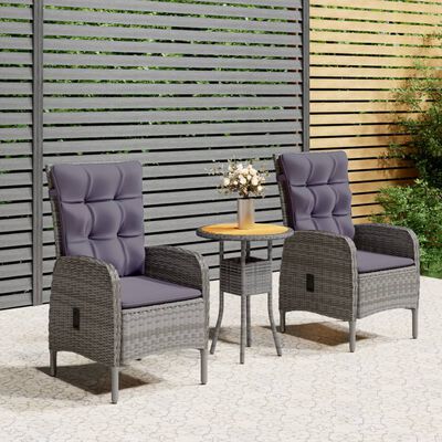 vidaXL 3 Piece Patio Bistro Set Poly Rattan Gray