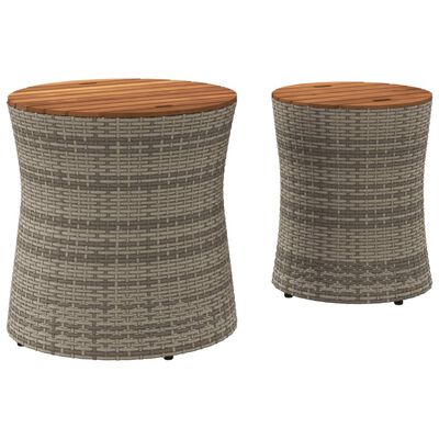 vidaXL Patio Side Tables 2 pcs with Wooden Top Gray Poly Rattan