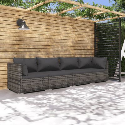 vidaXL Patio Furniture Set 4 Piece with Cushions Poly Rattan Gray