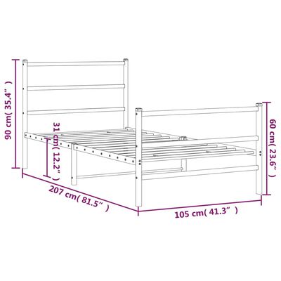 vidaXL Metal Bed Frame without Mattress with Footboard Black 39.4"x78.7"