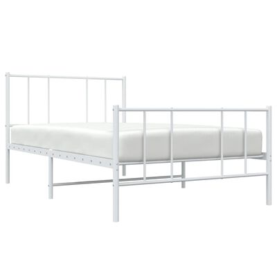 vidaXL Metal Bed Frame with Headboard and Footboard White 39.4"x78.7"