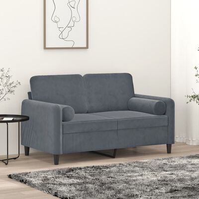 vidaXL 2-Seater Sofa with Throw Pillows Dark Gray 47.2" Velvet