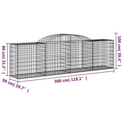 vidaXL Arched Gabion Baskets 11 pcs 118.1"x19.7"x31.5"/39.4" Galvanized Iron