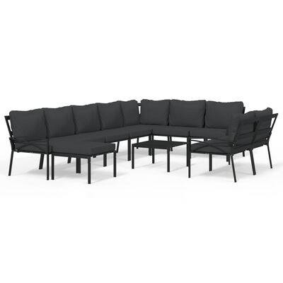 vidaXL 11 Piece Patio Lounge Set with Gray Cushions Steel