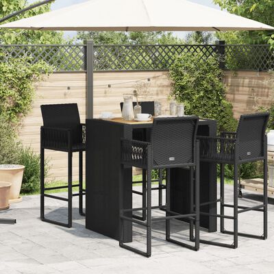 vidaXL Patio Bar Table with Acacia Wood Top Black 41.3"x31.5"x43.3" Poly Rattan