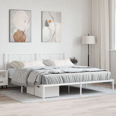 vidaXL Metal Bed Frame without Mattress with Headboard White 72"x83.9"