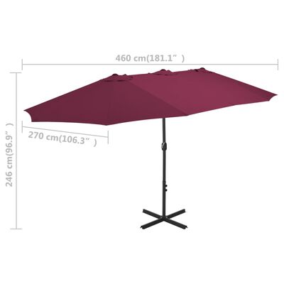 vidaXL Garden Parasol with Aluminum Pole 181.1"x106.3" Bordeaux Red