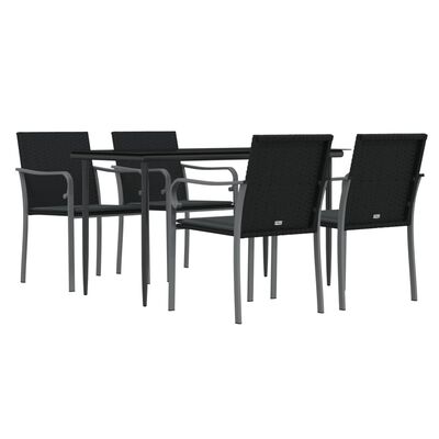 vidaXL 5 Piece Patio Dining Set with Cushions Poly Rattan and Steel