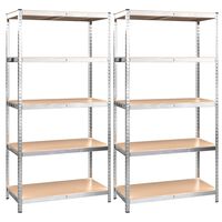 vidaXL 5-Layer Heavy-duty Shelves 2 pcs Silver Steel&Engineered Wood