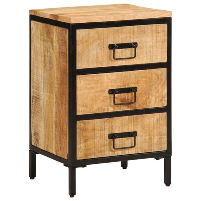 vidaXL Bed Cabinet with 3 Drawers 15.7"x13.8"x24.8" Solid Rough Wood Mango